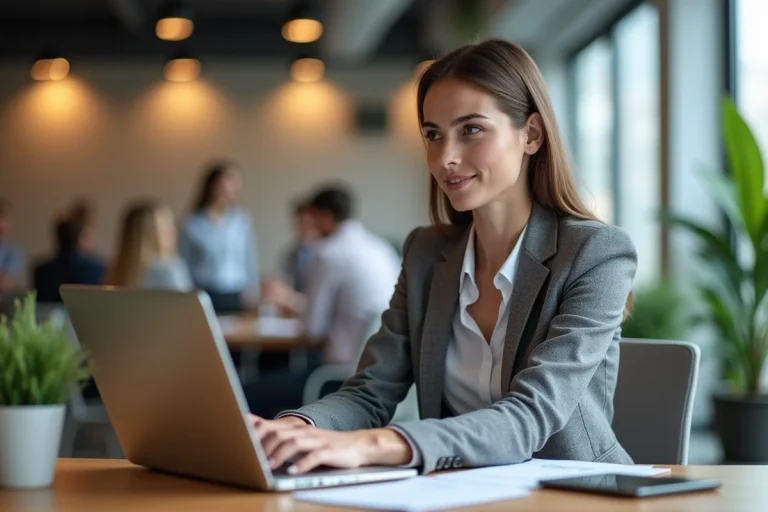 Femme confiante au bureau en tenue smartcasual