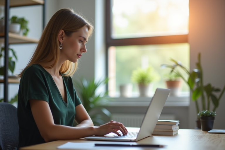 Jeune femme professionnelle participant à une formation en ligne