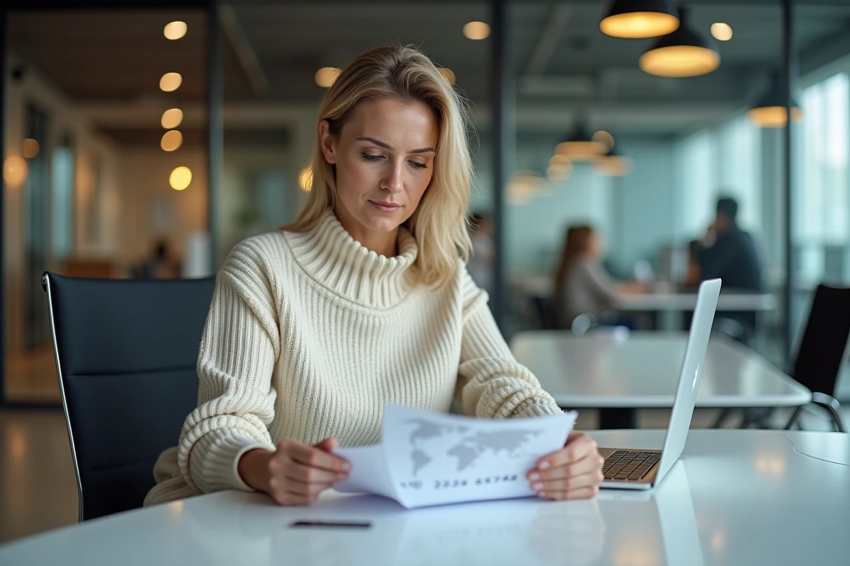 Femme lisant un document dans un espace de coworking moderne