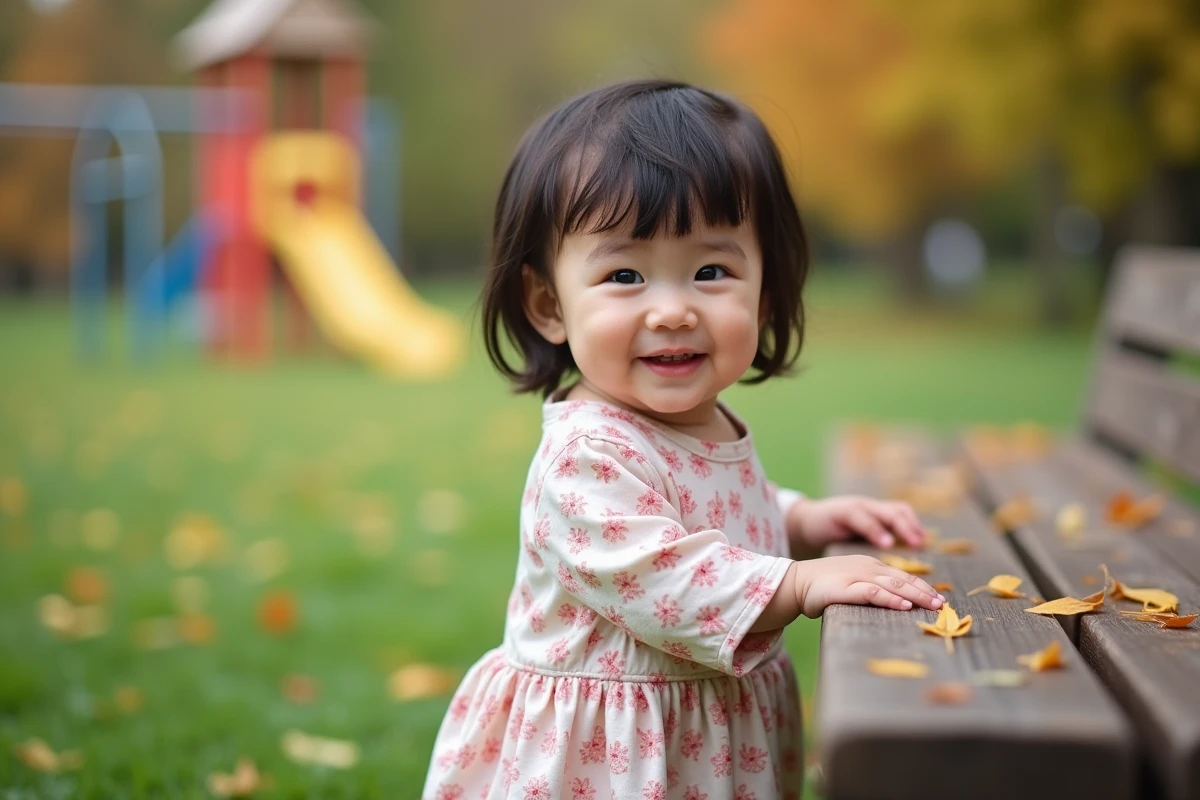 Fille debout dans un parc avec feuilles d