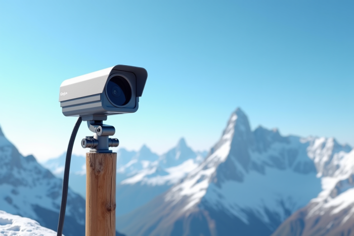 Webcam en montagne enneigee panorama alpin en plein jour